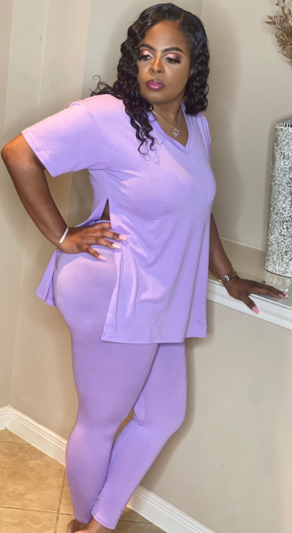 V-neck Tunic Set, Lavender